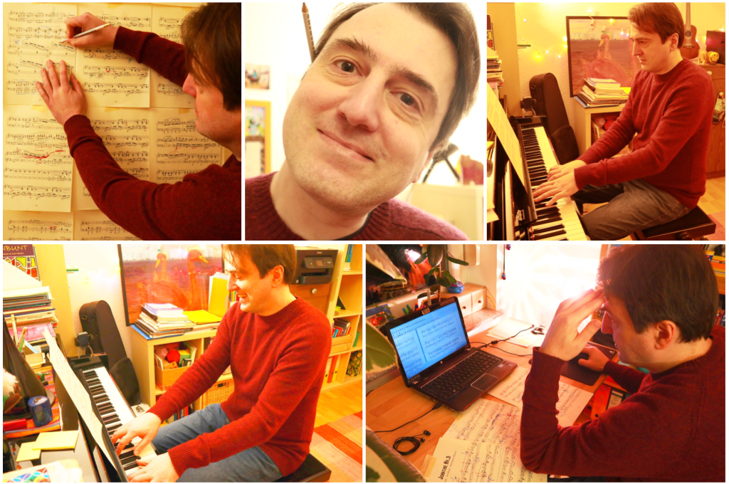 Nils Mille beim Komponieren, Bildcollage